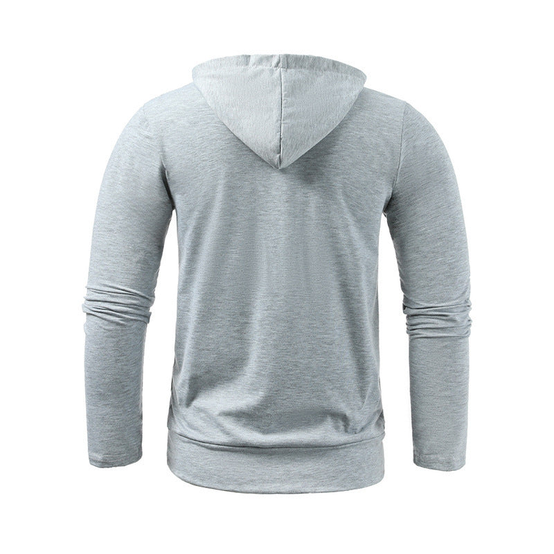 Men's Casual Double Pocket Hooded T-shirt Solid Sports