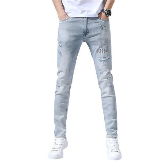 Men's Ripped Retro Hot Drill Embroidery (Slim)