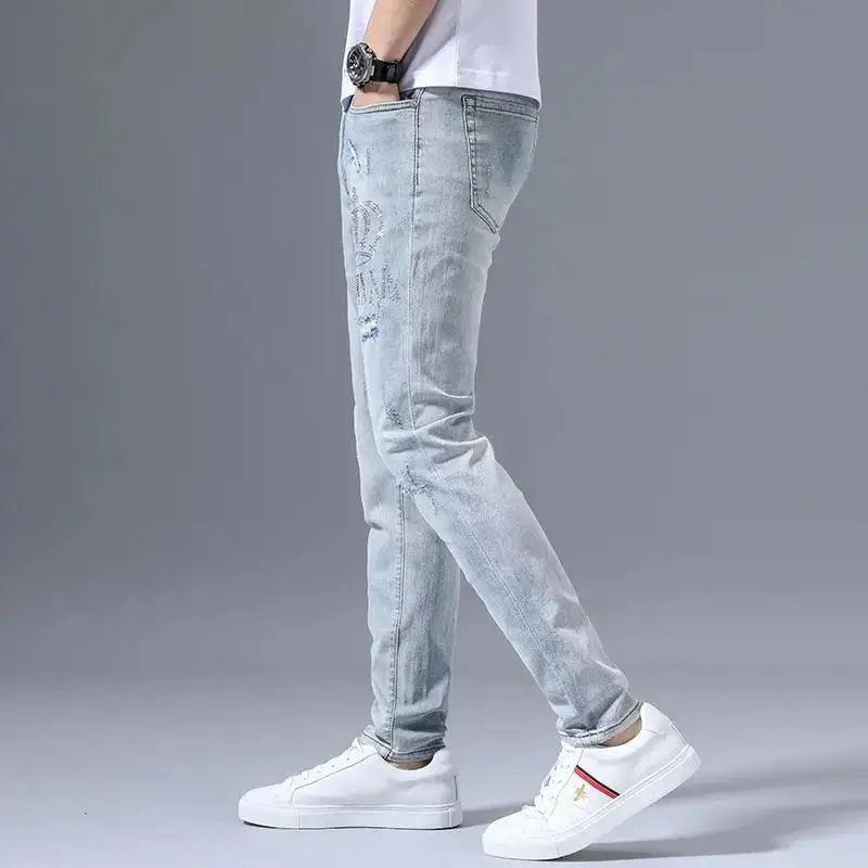 Men's Ripped Retro Hot Drill Embroidery (Slim)