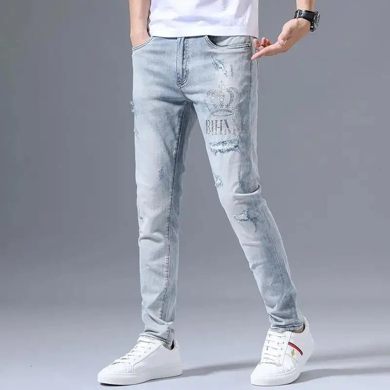 Men's Ripped Retro Hot Drill Embroidery (Slim)