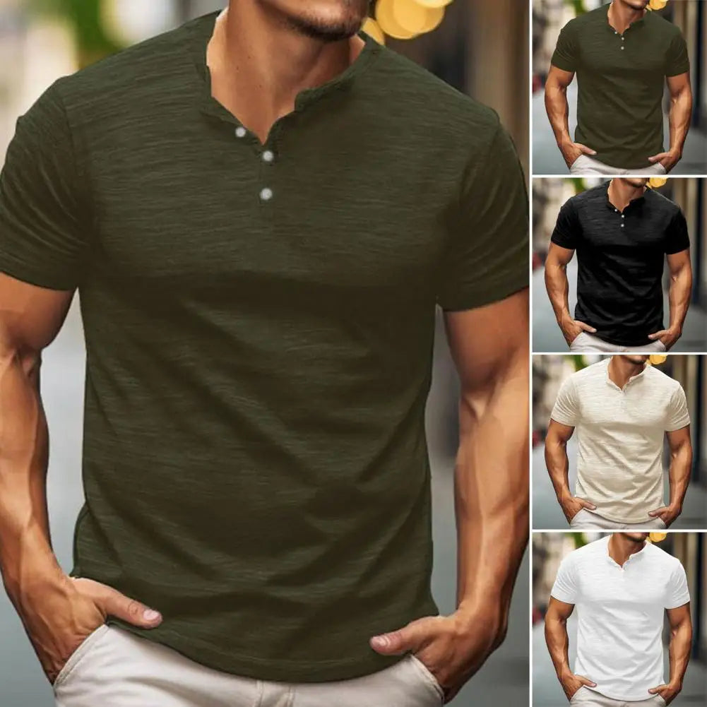 Stylish Men's Short Sleeve Henley Collar Tees Versatile Athleisure