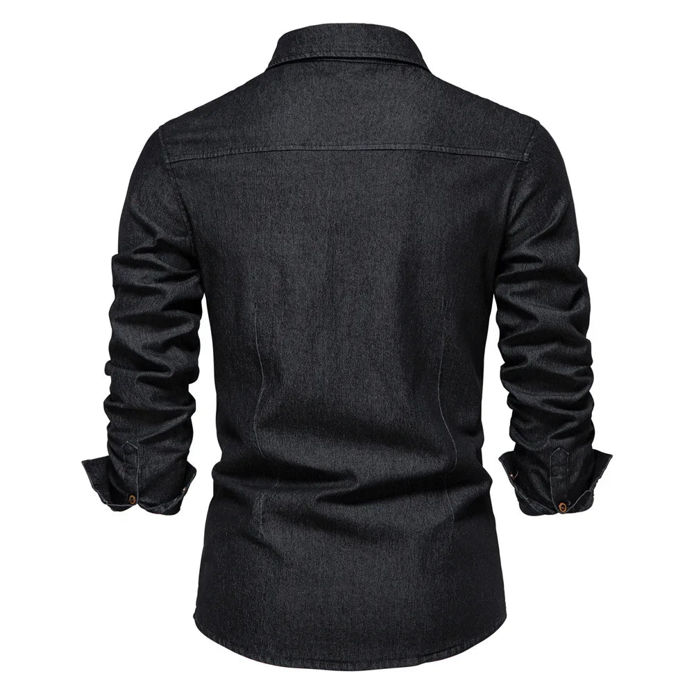 Fashion Autumn Cotton Denim Shirts Men Casual Long Sleeve