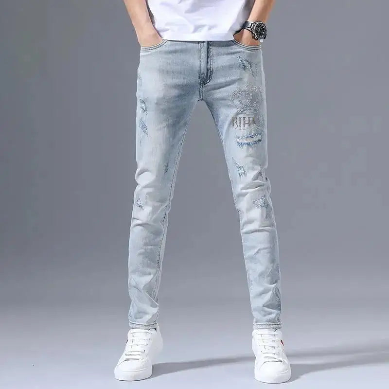 Men's Ripped Retro Hot Drill Embroidery (Slim)